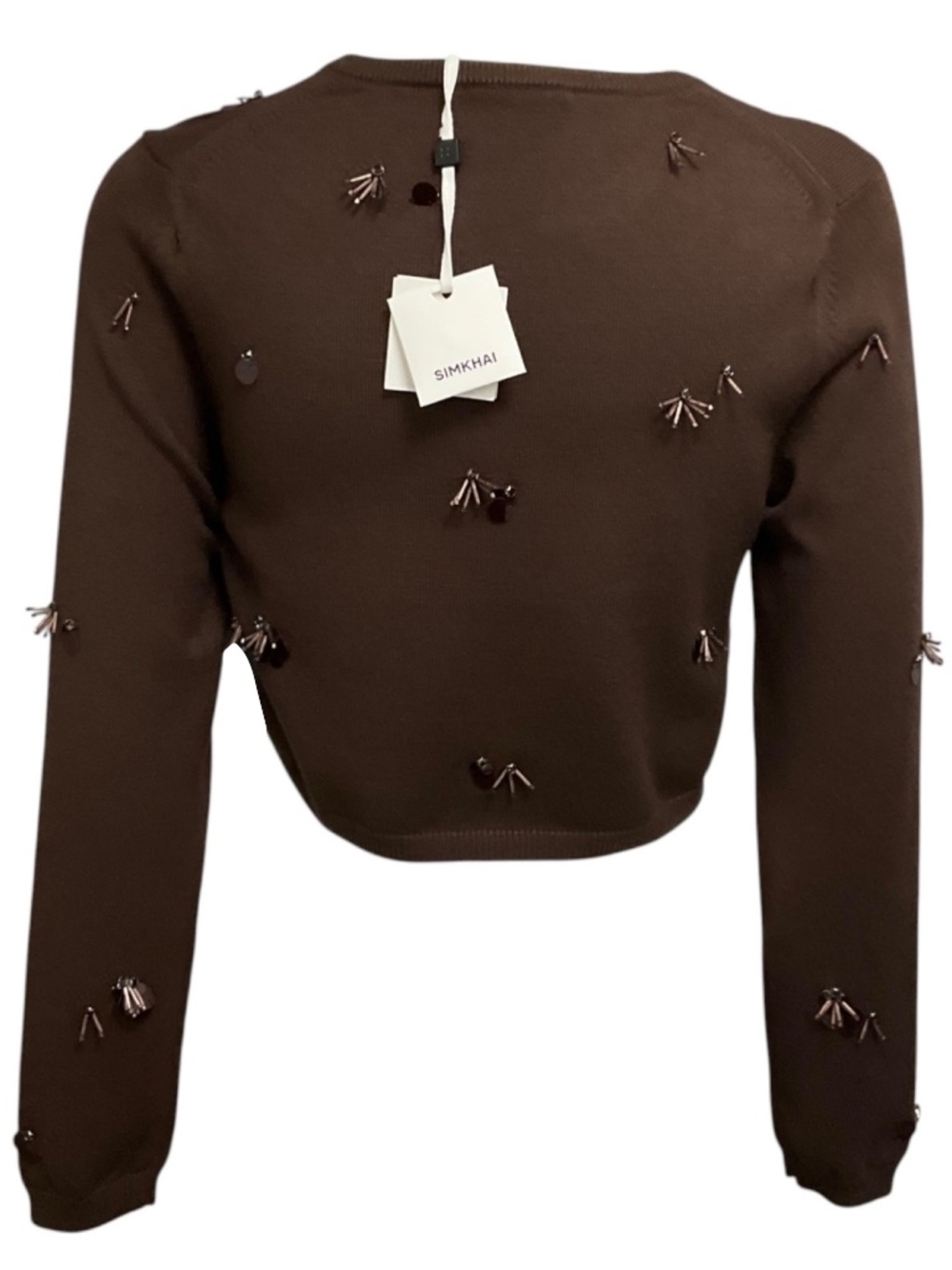 SIMKHAI BROWN ZADIE EMBELLISHED CROPPED CARDIGAN - Picture 3 of 5